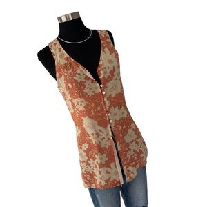 Vintage floral button front tunic melon peach and cream size 6